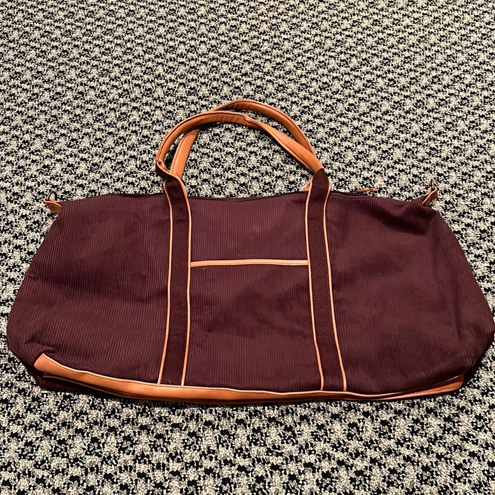 DSW Burgundy Corduroy Faux Leather Duffel Travel Bag Overnight